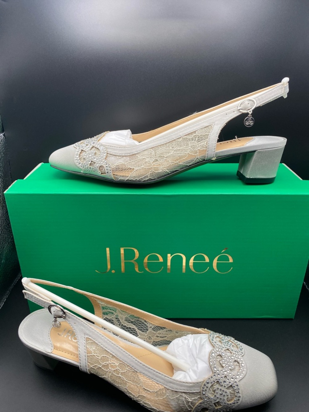 J. Renee Steel Gray Faleece Sling Back Pumps